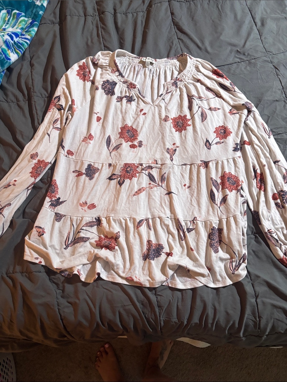 Wonderly Cream Floral Tiered Peasant Blouse